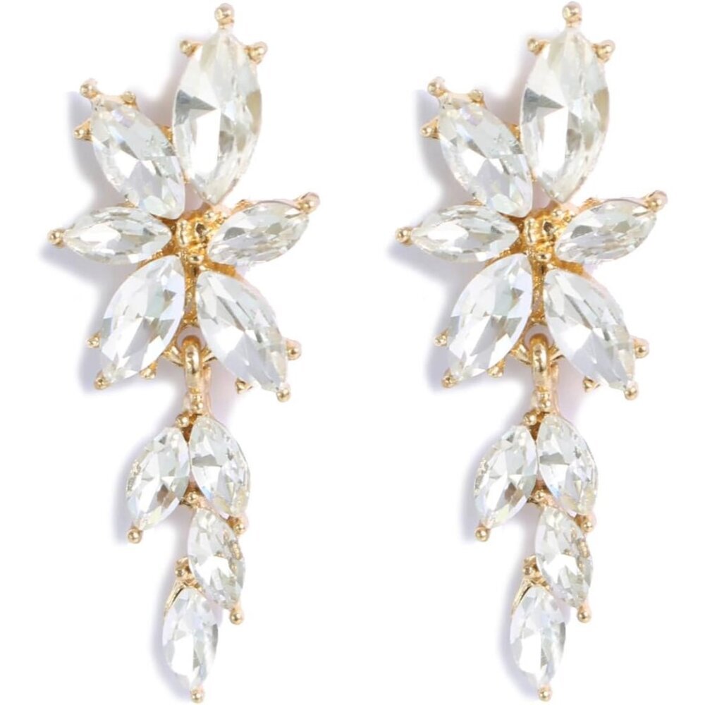 Gold Tone Rhinestone Cluster Drop Earrings - Sparkling Formal Jewelry for Women